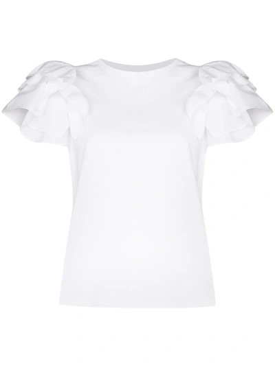 Shop Alexander Mcqueen Ruffle Sleeve Cotton T-shirt In White