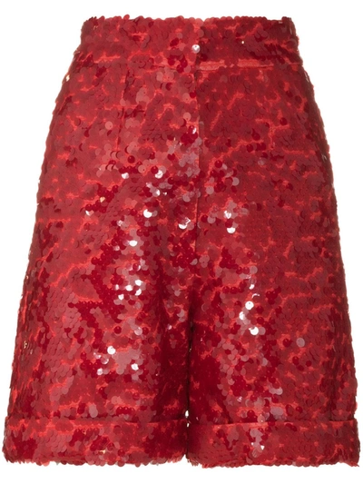 Shop Anouki Sequin Embroidered Shorts In Red