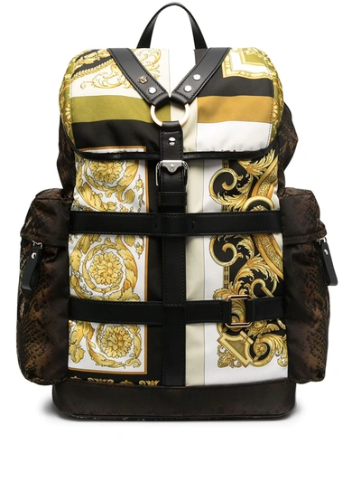 Shop Versace Print-mix Harness Detail Backpack In Black