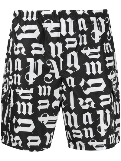 Shop Palm Angels Monogram Print Swim Shorts In Black