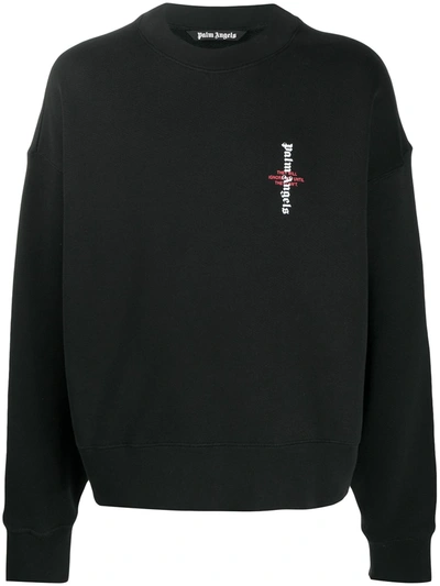 Shop Palm Angels Logo-print Drop-shoulder Sweatshirt In Black