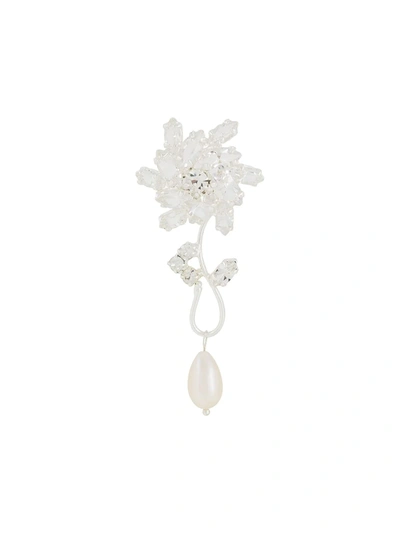 Shop Magda Butrym Crystal-embellished Floral Earring In Silver
