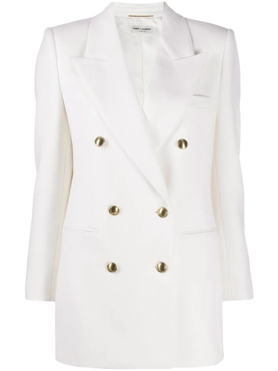 Shop Saint Laurent Embossed-buttons Double-breasted Blazer In White