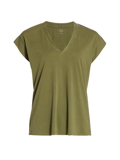 Shop Frame Le Mid Rise V-neck Tee In Washed Military