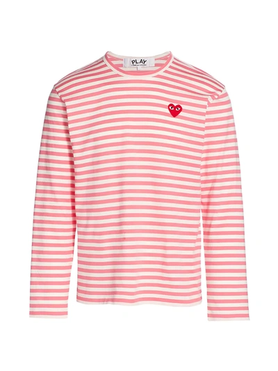 Shop Comme Des Garçons Men's Striped Long-sleeve Top In Pink