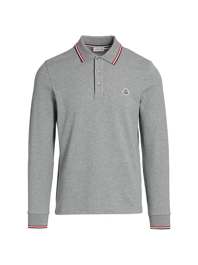 Shop Moncler Long-sleeve Jersey Polo Shirt In Grey
