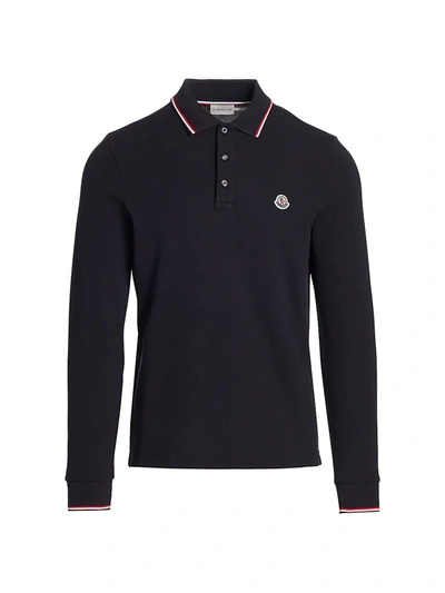 Shop Moncler Long-sleeve Jersey Polo Shirt In Navy