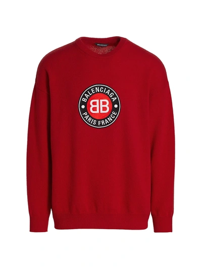 Shop Balenciaga Logo Graphic Crew Sweater In Red Black