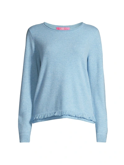 Shop Lilly Pulitzer Straight-fit Vista Knit Fringe Crewneck In Heathered Oxford Blue