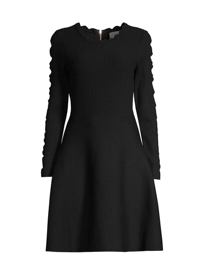 Shop Milly Scallop Knit Fit-&-flare Dress In Black