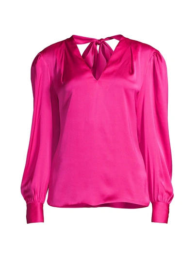 Shop Milly Iris Stretch-silk Puff-sleeve Top In Shocking Pink