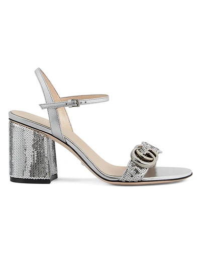 Shop Gucci Marmont Sandals In Silver