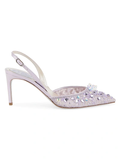 Shop René Caovilla Women's Embellished Satin Slingback Pumps In Lilac