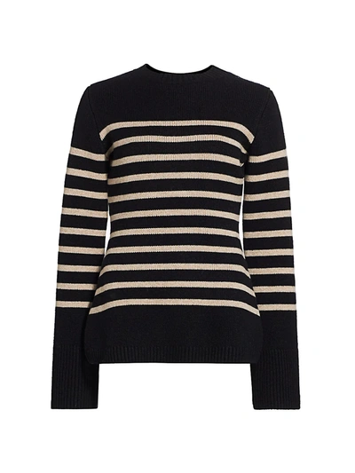 Shop Khaite Women's Lou Striped Knit Cashmere Sweater In Black Powder Stripe