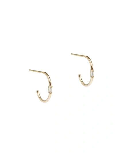 Shop Zoë Chicco 14k Yellow Gold & Baguette Diamonds Hoop Earrings