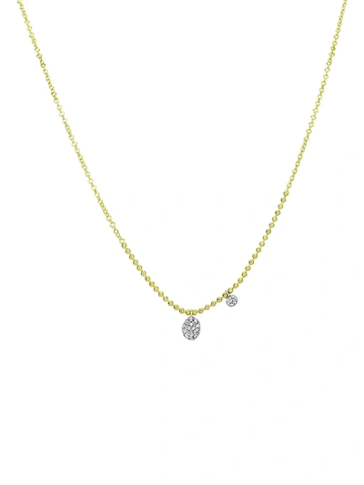 Shop Meira T Women's 14k Yellow Gold & Pavé Diamond Oval Drop Ball Chain Necklace