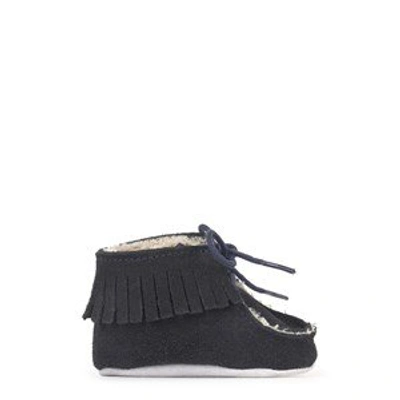 Shop Tartine Et Chocolat Blue Fur-lined Leather Slippers
