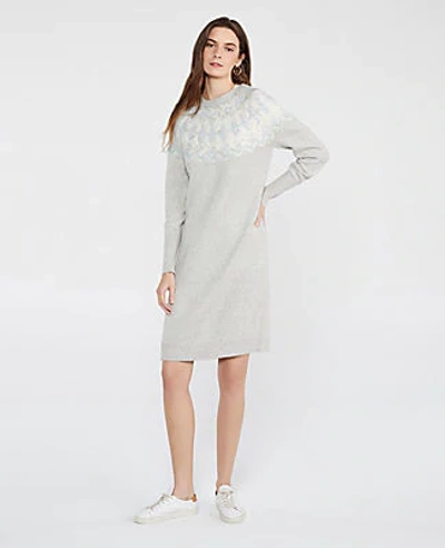Shop Ann Taylor Petite Fair Isle Sweater Dress In Light Granite Heather