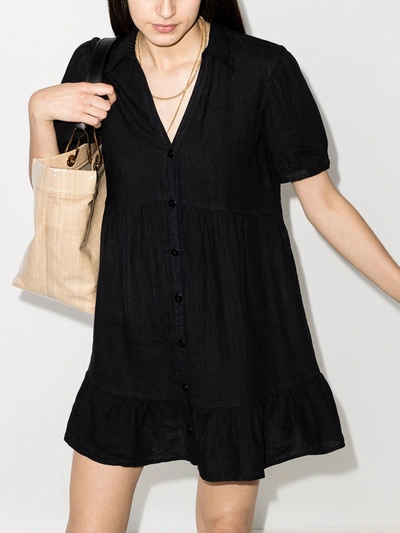 Shop Honorine V-neck Linen Mini Dress In Black