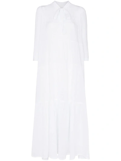 Shop Honorine Pussy Bow-neck Midi Dress In White