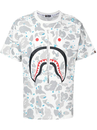 Shop A Bathing Ape Camouflage Shark Print Cotton T-shirt In Grey