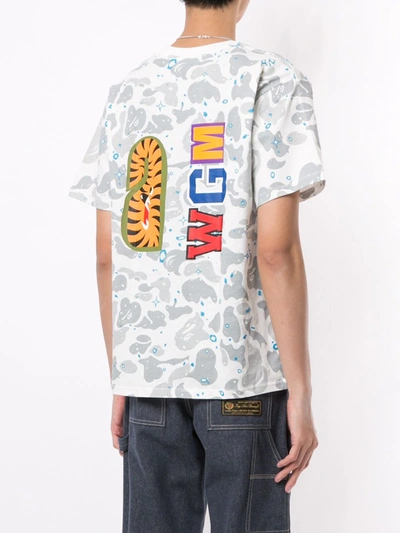 Shop A Bathing Ape Camouflage Shark Print Cotton T-shirt In Grey