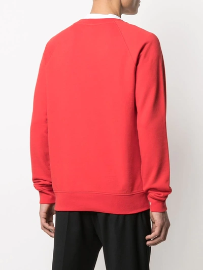 Shop Balmain Flocked Logo Sweatshirt In Red