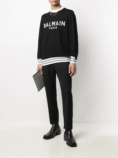 Shop Balmain Logo Knitted Jumper In Black