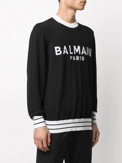 Shop Balmain Logo Knitted Jumper In Black