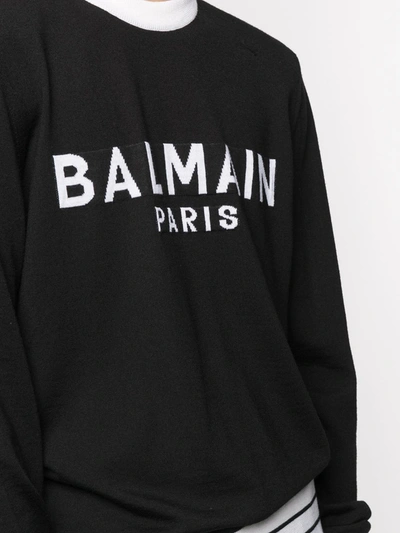 Shop Balmain Logo Knitted Jumper In Black