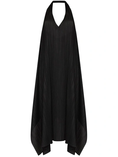 Shop Issey Miyake Pleated Plunging V-neck Dress In Black