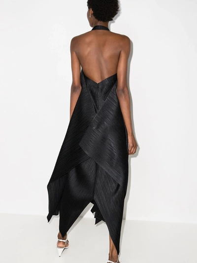 Shop Issey Miyake Pleated Plunging V-neck Dress In Black