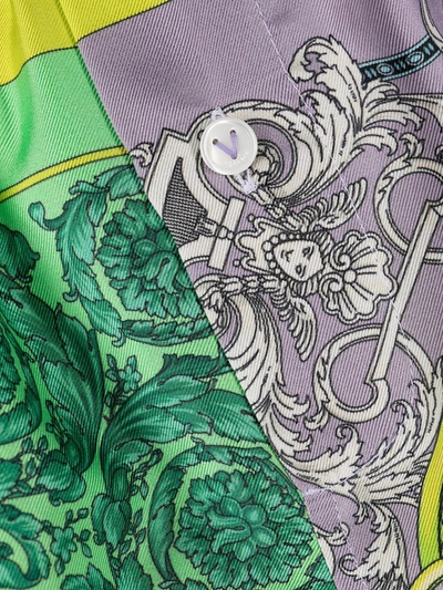 Shop Versace Baroque-print Silk Shorts In Green