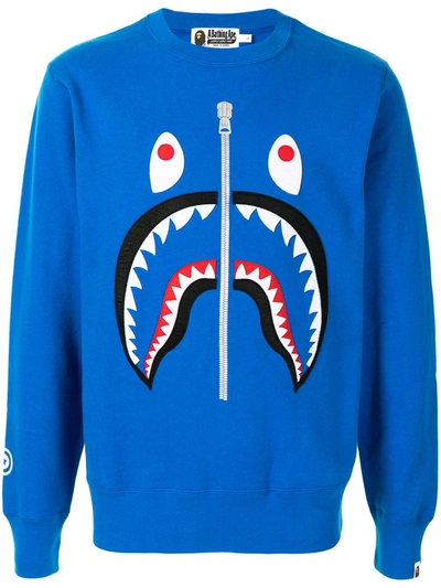 Shop A Bathing Ape Shark Motif Crew-neck Sweatshirt In Blue