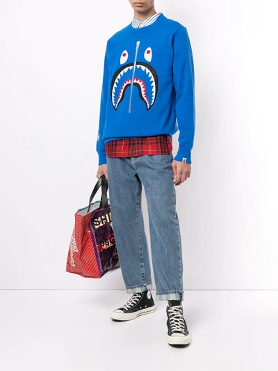 Shop A Bathing Ape Shark Motif Crew-neck Sweatshirt In Blue