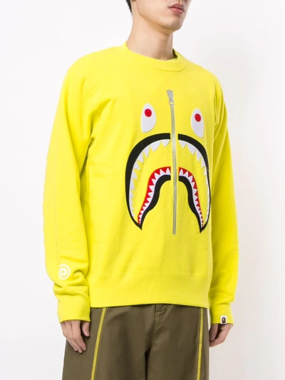 Shop A Bathing Ape Shark Motif Crew-neck Sweatshirt In Yellow