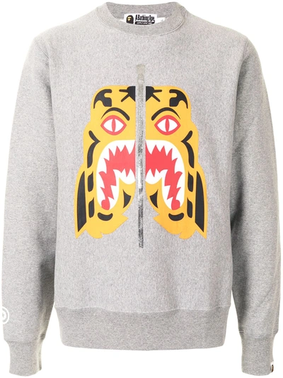 Shop A Bathing Ape Tiger Print Crew-neck Sweatshirt In Grey
