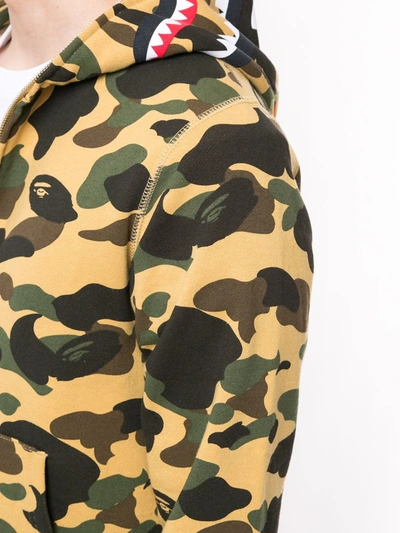 Shop A Bathing Ape Camo Shark Motif Zip-up Hoodie In Yellow