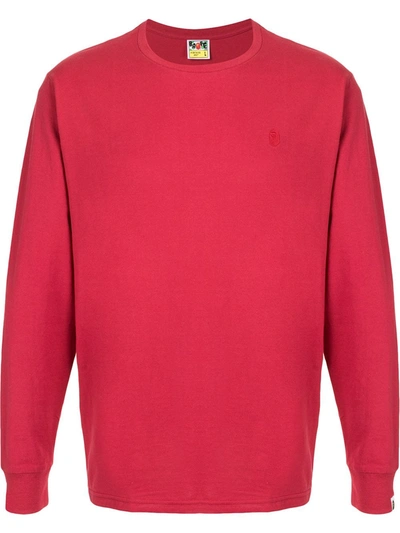 Shop A Bathing Ape Logo-embroidered Long-sleeve T-shirt In Red