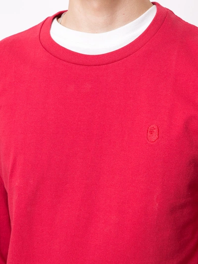 Shop A Bathing Ape Logo-embroidered Long-sleeve T-shirt In Red