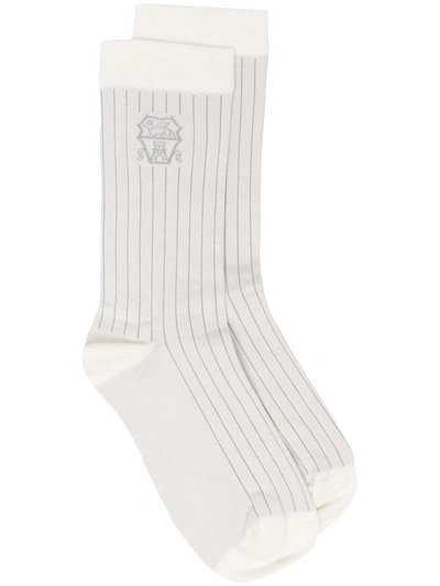 Shop Brunello Cucinelli Intarsia-knit Logo Socks In White