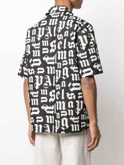 Shop Palm Angels Logo-print Short-sleeve Bowling Shirt In Black ,white