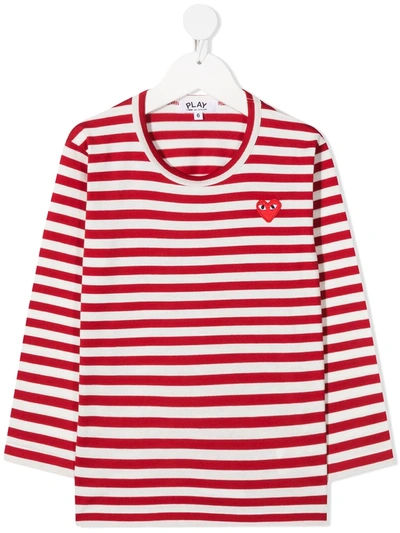 Shop Comme Des Garçons Play Heart-patch Striped T-shirt In Red