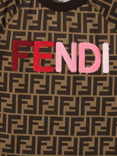 Shop Fendi Logo-appliqué T-shirt In Brown