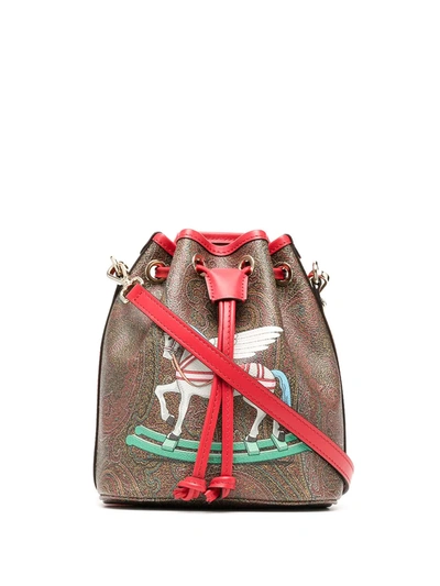 Shop Etro Winged Rocking Horse Paisley Bucket Bag In Brown