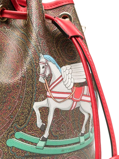 Shop Etro Winged Rocking Horse Paisley Bucket Bag In Brown