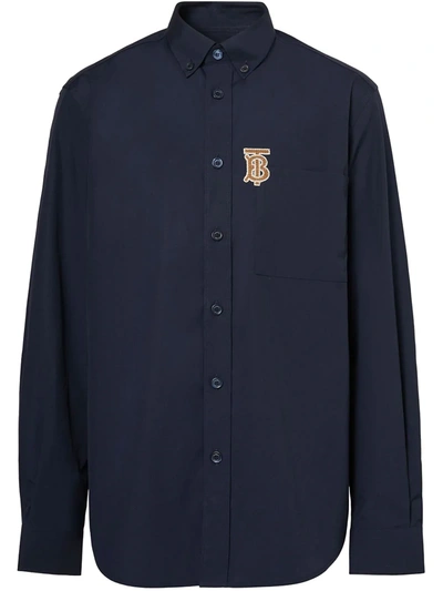 Shop Burberry Embroidered Logo Motif Shirt In Blue