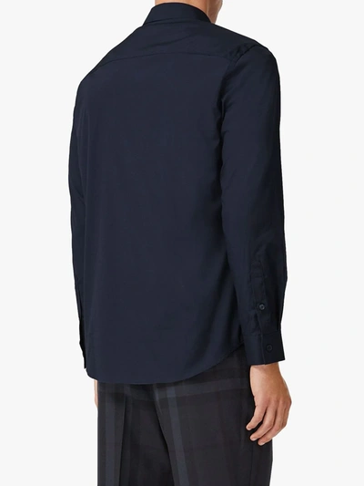 Shop Burberry Embroidered Logo Motif Shirt In Blue