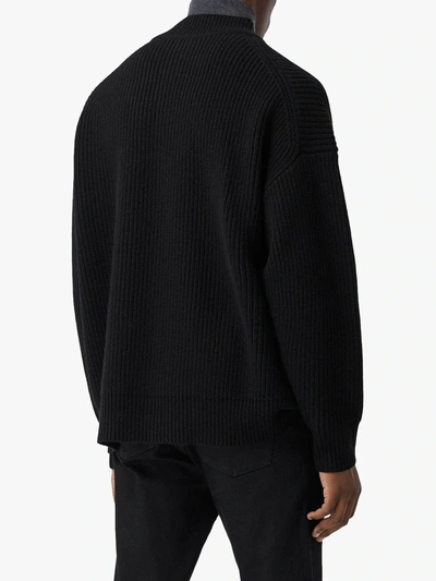 Shop Burberry V-neck Ribbed-knit Jumper In Black