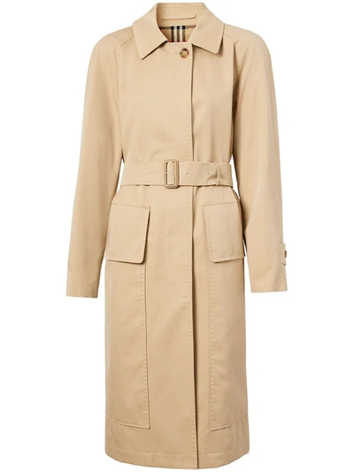 Shop Burberry Belted-waist Single-breasted Coat In Neutrals